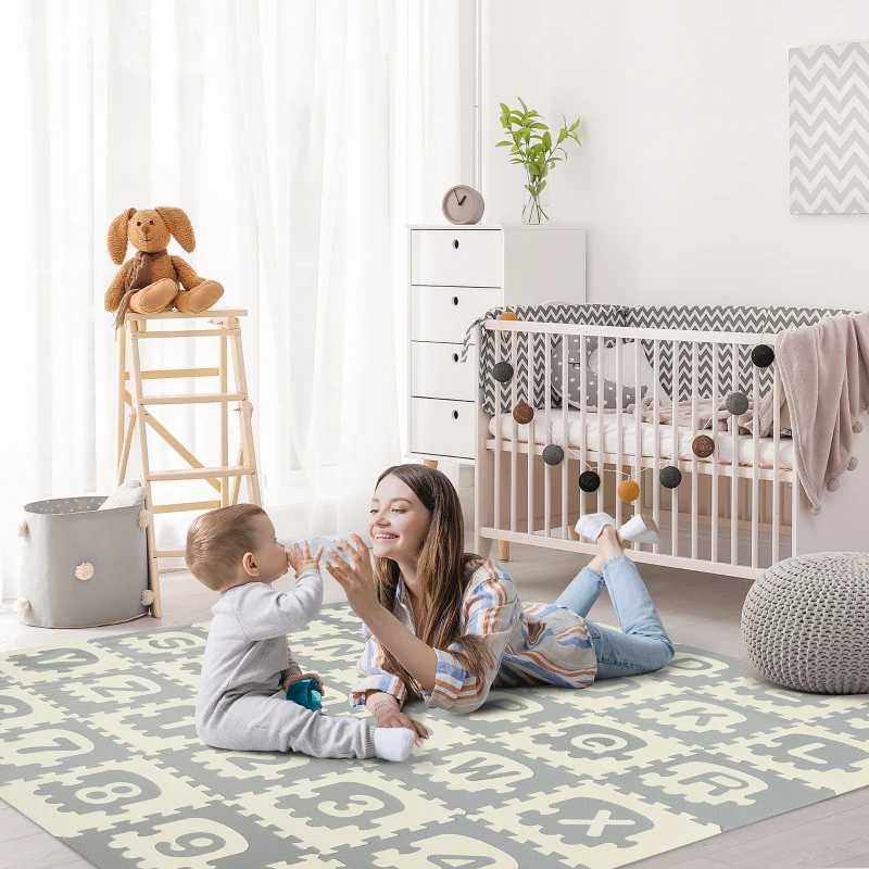 Qaba Kids Foam Puzzle Number and Letter Baby Alphabet Play Mat Learning Toy with Puzzle Pieces Inside Each Interlocking Tile, 35 Sq. Ft.