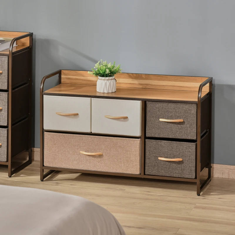 HOMCOM 5-Drawer Dresser, 2-Tier Storage Tower with Steel Frame for Bedroom, Nursery Room, Multicolored