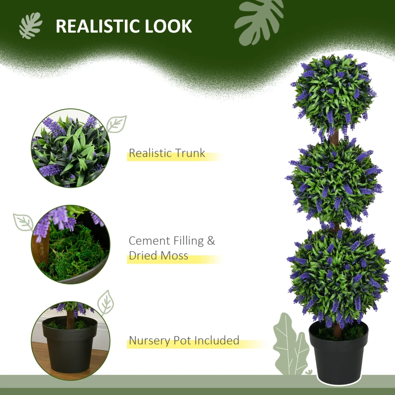 HOMCOM 3.5ft Set of 2 Artificial Plants, Lavender Flowers Ball Trees with Pot, for Home Indoor Outdoor Decor