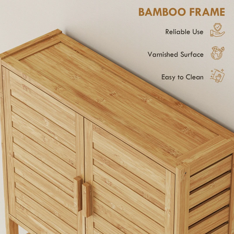 HOMCOM Over the Toilet Cabinet, Bathroom Organizer with 2 Doors, Open Compartment and Adjustable Shelf, Natural Wood Finish
