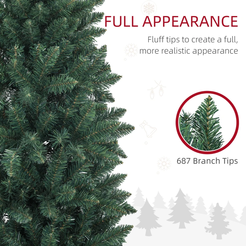 HOMCOM 7ft Tall Pencil Artificial Christmas Tree with 687 Branch Tips with Steel Base, Green