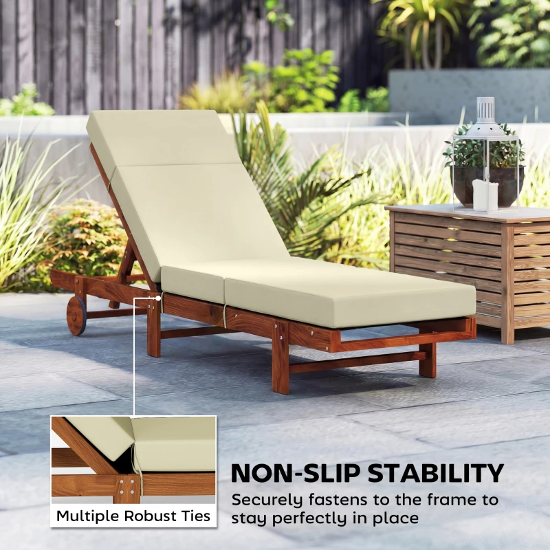 Outsunny Chaise Lounge Cushion, 4" Thick Outdoor Lounge Chair Cushions with Ties for Patio, 26" x 80", Cream White