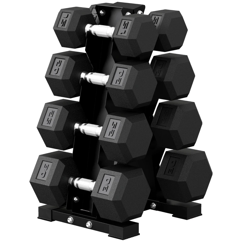 Soozier Hex Dumbbell Weight Set with Vertical Rack, 180lbs Rubber-Coated Dumbbells with Non-Slip Handles