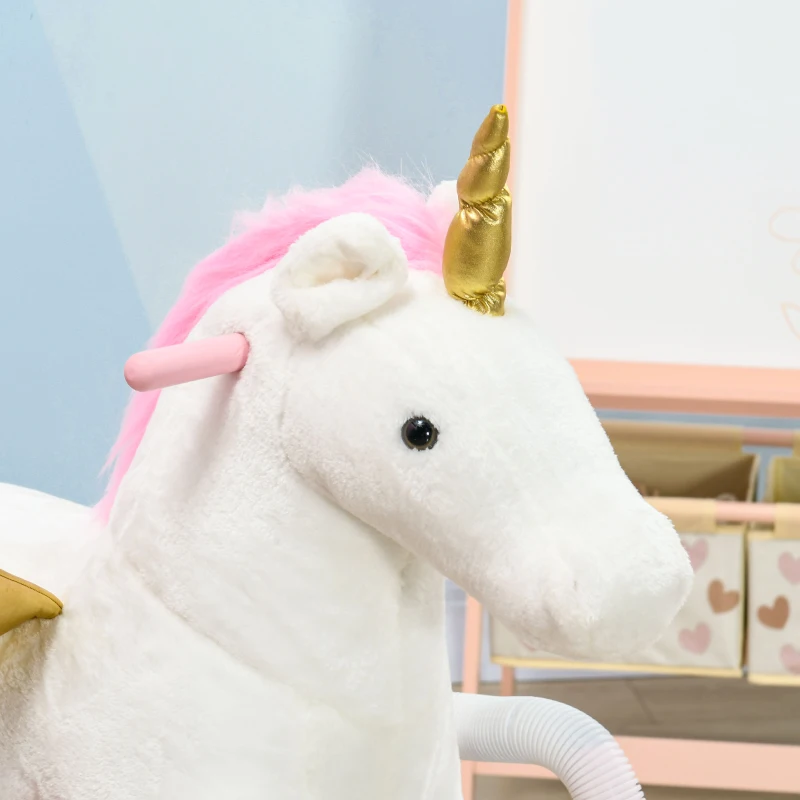 Qaba Kids Spring Rocking Horse Unicon, Ride on Horse for Girls and Boys with Sounds, Plush Animal Ride-on Toy with Soft Feel, Interactive Toy for Kids, Pink