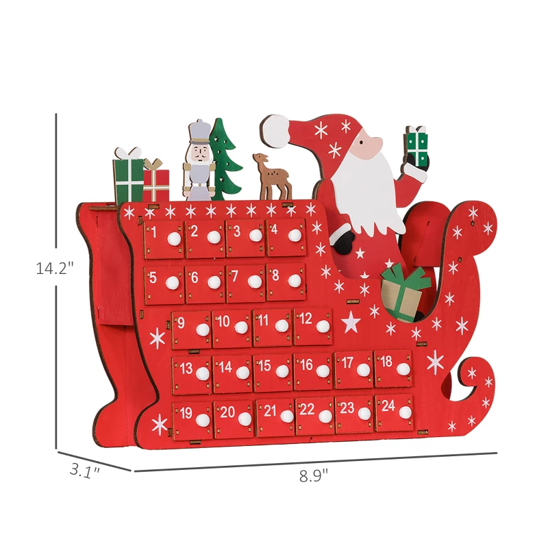 HOMCOM Wooden Christmas Advent Calendar with 24 Countdown Drawers, Reusable Holiday Decor Xmas Gift for Kids Adults, Red