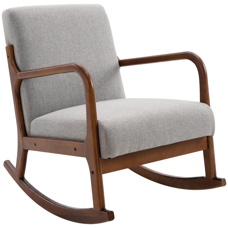 HOMCOM Upholstered Rocking Armchair with Wood Base and Linen Fabric Padded Seat for Living Room, Grey