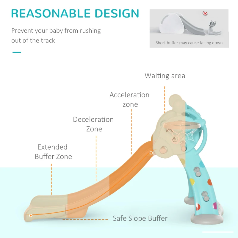 Qaba 2 in 1 Kids Slide with Basketball Hoop, Foldable Toddler Freestanding Slider Playset, for 18 months -4 Years Deer Shaped