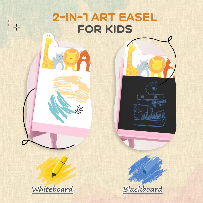 Qaba Doubel-Sided Easel for Kids w/ Whiteboard, Chalkboard, Storage Boxes, Blue