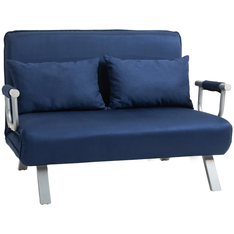 HOMCOM Convertible Sofa Bed Sleeper Chair, 5 Position Adjustable Backrest, Armchair Sleeper with Pillows, Leisure Chaise Lounge Couch, Blue