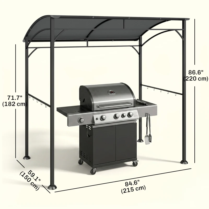 Outsunny 7' x 5' Garden Grill Canopy, BBQ Grill Gazebo Tent with Steel Frame and Hooks, Outdoor Sun Shade, Charcoal Grey