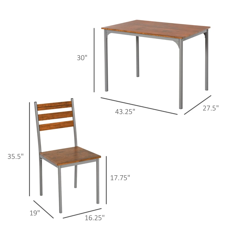HOMCOM Modern Dining Table Set for 4, 5-Piece Kitchen Table Set, Rectangular Dining Table and 4 Chairs for Small Space, Dinette, Breakfast Nook, Brown