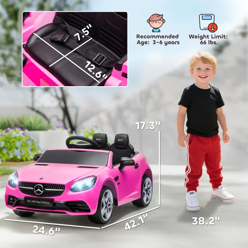 Aosom Mercedes SLC 300 Licensed 12V Ride On Car for Kids with Remote Control, 2 Speeds, Battery Powered Kids Electric Car with Music, Lights, Suspension for 3-6 Years Old, Pink