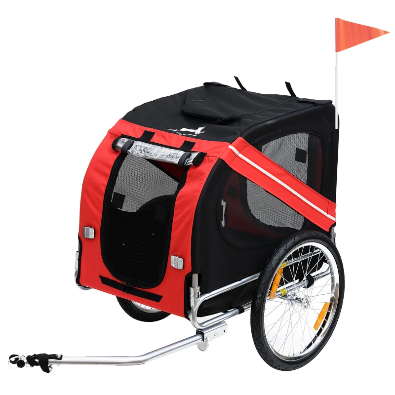 PawHut Dog Bike Trailer Pet Cart Bicycle Wagon Cargo Carrier Attachment for Travel Foldable - Red/ Black