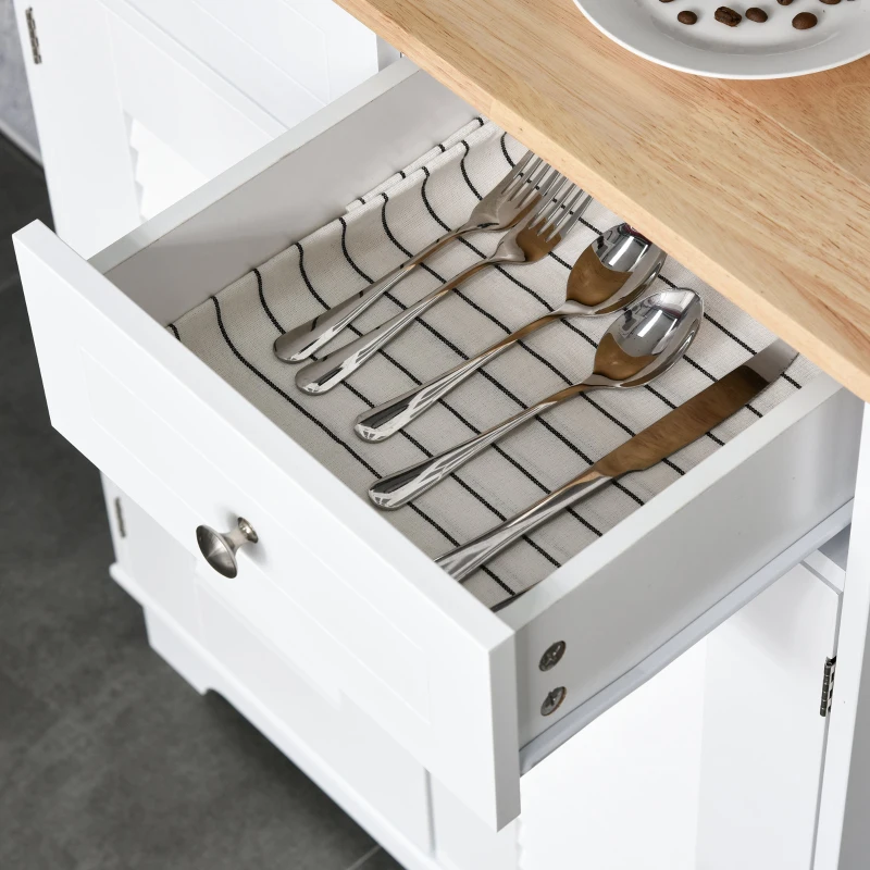 HOMCOM 67" Modern Buffet with Hutch, Louvered Kitchen Pantry Microwave Cabinet with Framed Glass Doors and 2 Drawers, White