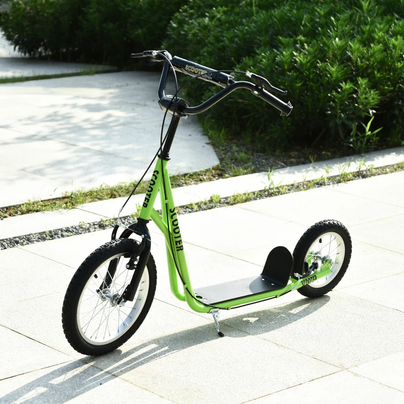 Aosom Teens Youth Scooter Ride On Toy with Adjustable Handlebar, Dual Brakes, and Inflatable Wheels For Kids 5+ - Green