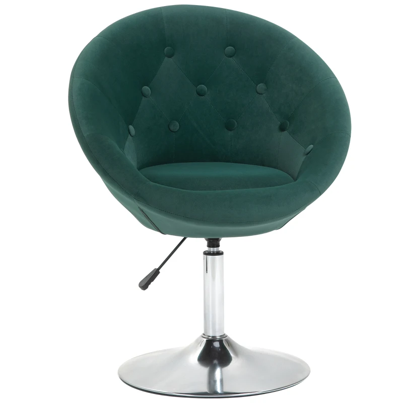HOMCOM Modern Makeup Vanity Chair Round Tufted Swivel Accent Chair with Chrome Frame Height Adjustable, Green