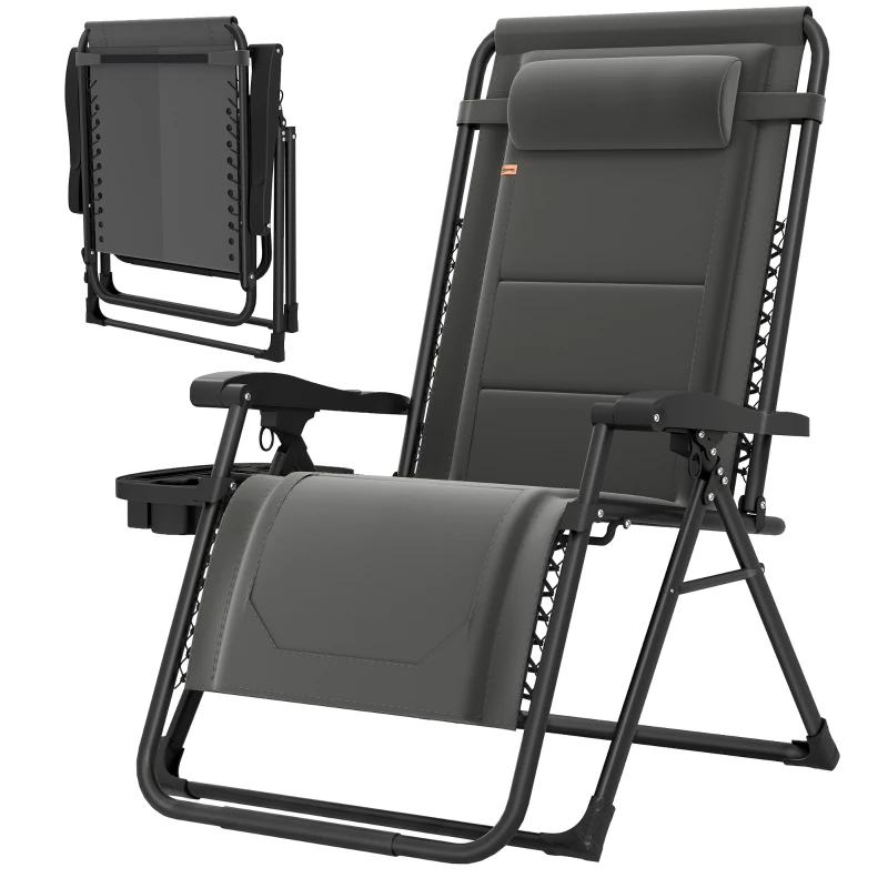 Outsunny Zero Gravity Chair, Reclining Outdoor Lounger Chair with Cup Holder, 400 LBS Capacity, Dark Grey
