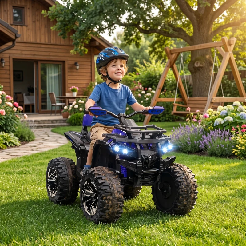 Aosom 12V 4 Wheeler Kids ATV with Music, Headlights for 37-60 Months Boys and Girls, Blue