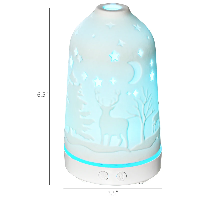 HOMCOM 100ml Ultrasonic Aromatherapy Diffuser, Essential Oils Humidifier with Ceramic Cover, 7 Colors LED Lights, Timer, Waterless Auto-off for Home and Office, White