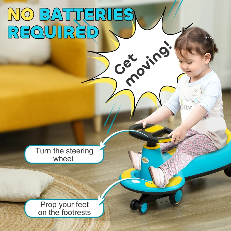 Qaba Kids Wiggle Car w/ Parent Traction Rope, Music, Light, Blue