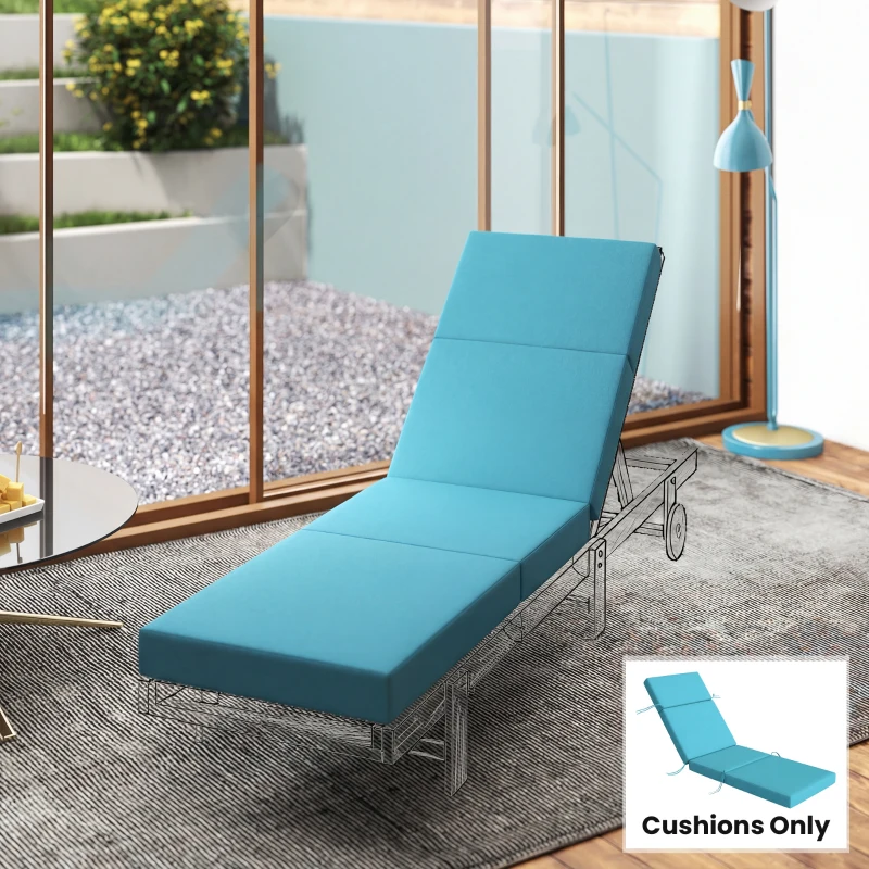 Outsunny Chaise Lounge Cushion, 4" Thick Outdoor Lounge Chair Cushion with Ties for Patio, 21" x 72", Blue