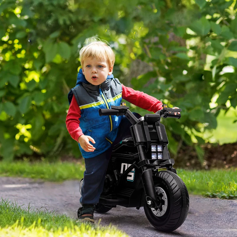 Aosom 6V Kids Motorcycle Battery-Operated Ride-on Toy with Training Wheels Lights Music Siren Horn, Black