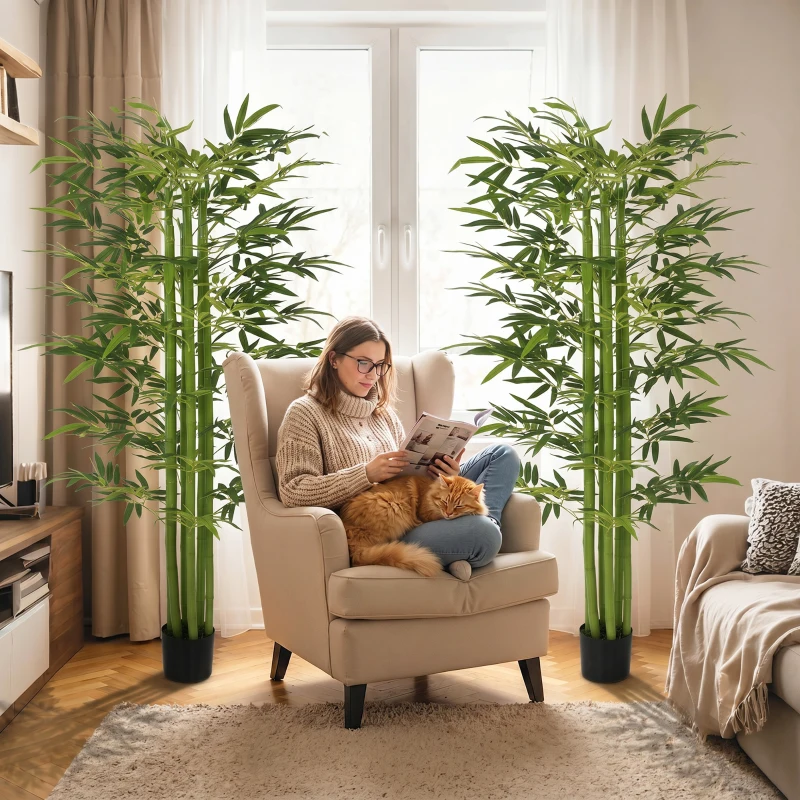 HOMCOM Indoor Fake Plants, Artificial Bamboo Tree with Adjustable Shape for Home Office Living Room Decor, Green