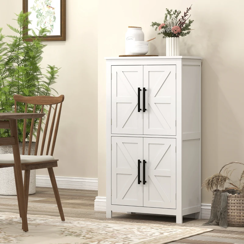 HOMCOM Bathroom Floor Storage Cabinet, Farmhouse Bathroom Cabinet with 4 Doors and Adjustable Shelf, White