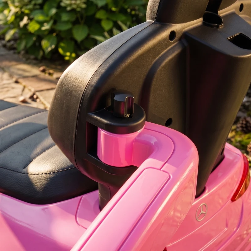 Qaba 3 in 1 Toddler Push Car Licensed Benz with Push Handle, Guardrails, Canopy, Horn, Music, Storage for 18-36 Months, Pink