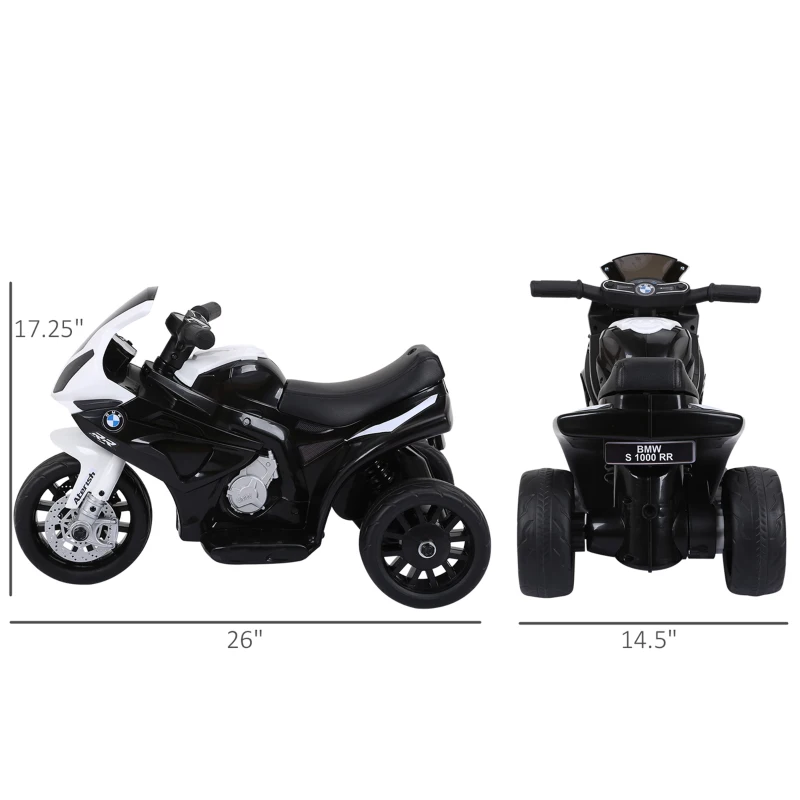 Aosom 6V 3 Wheeled Electric Motorcycle, Kids Motorcycle Licensed BMW with Headlight, Music, Black