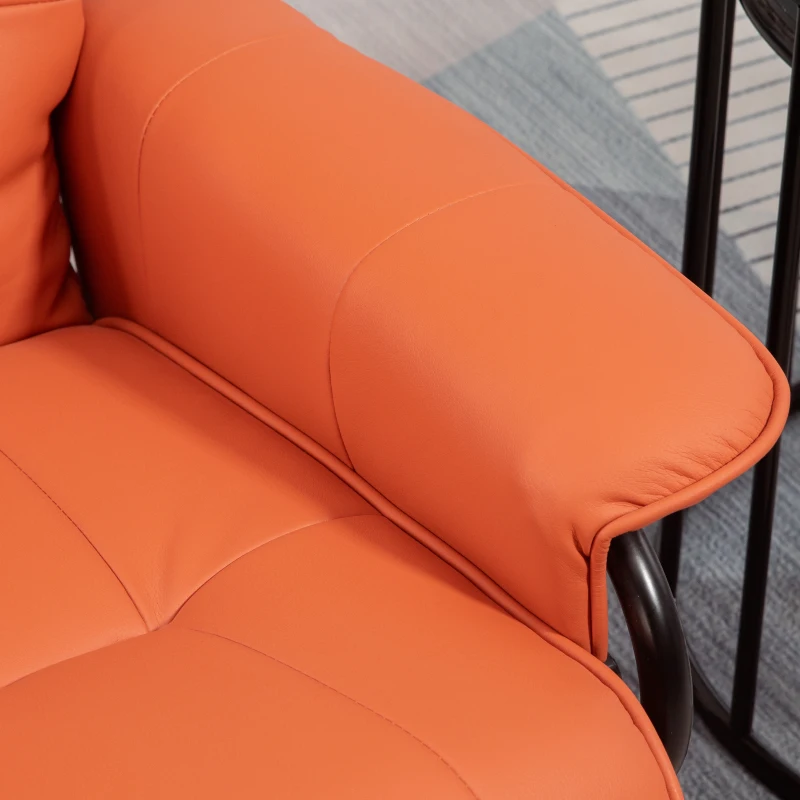 HOMCOM Air Leather Manual Recliner, Adjustable Swivel Lounge Chair with Footrest, Armrest and Wrapped Wood Base, Orange