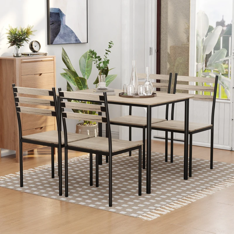 HOMCOM Modern Dining Table Set for 4, 5-Piece Kitchen Table Set, Rectangular Dining Table and 4 Chairs for Small Space, Dinette, Breakfast Nook, Gray