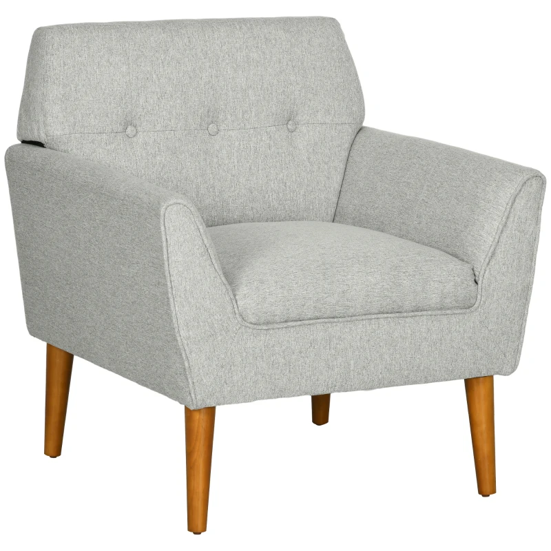 HOMCOM Traditional Accent Chair, Button Tufted Armchair with Wood Legs for Living Room, Bedroom, Light Gray