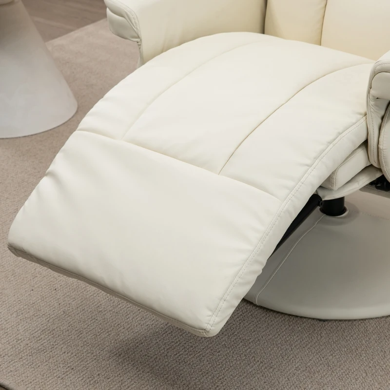HOMCOM Manual Recliner, Swivel Lounge Armchair with Side Pocket, Footrest and Cup Holder, Cream White