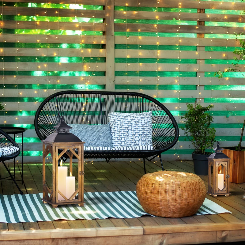 HOMCOM 2 Pack 31"/21" Large Rustic Lantern Decorations, Hanging Wooden Metal Indoor Covered Outdoor Lantern for Home Decor (No Glass), Black and Dark Wood Color