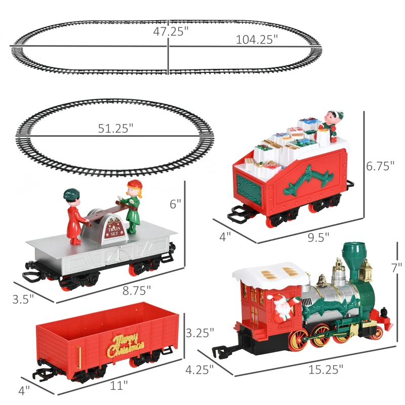Qaba Electric Train Set for Kids, Battery-Powered Christmas Train Toy Set with Sounds & Lights, Classic Toy Train Set with Gifts Box for 3-8 Years Old Boys Girls, Red