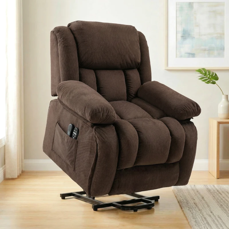 HOMCOM Overstuffed Power Lift Recliner Chair with Vibration Massage and Heat, Side Pockets, Pocket Spring, for Adults, Brown