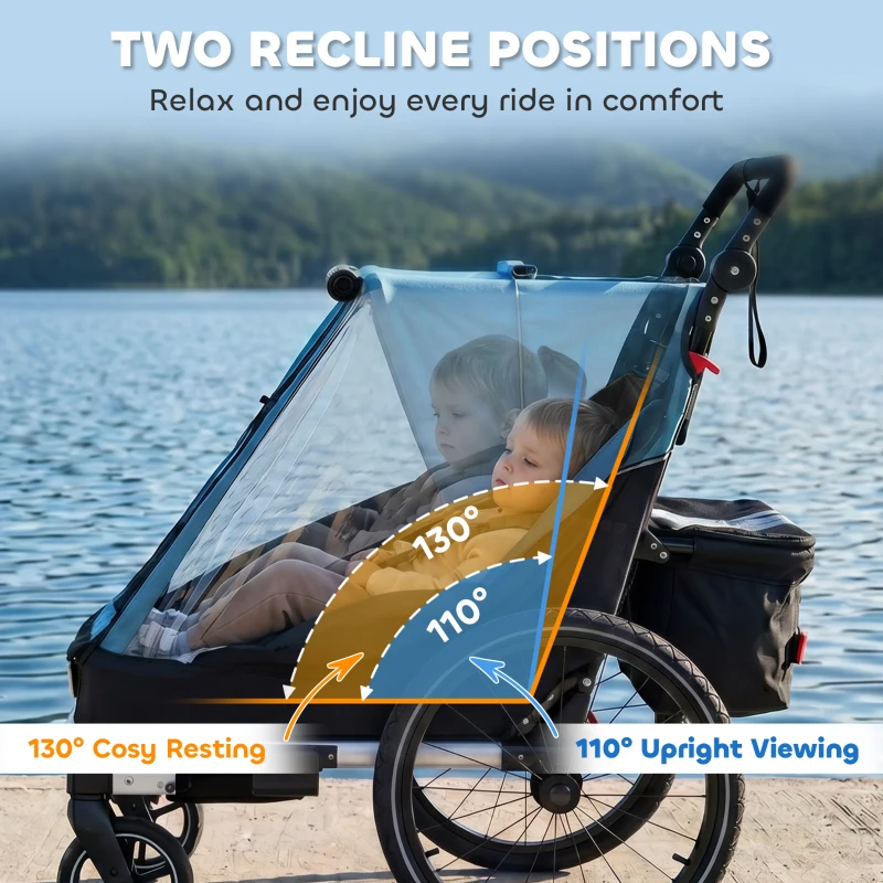 Qaba 3-in-1 Bike Trailer for Kids, Baby Stroller and Jogger, Foldable Child Bicycle Trailer with Reclining Seat, Blue