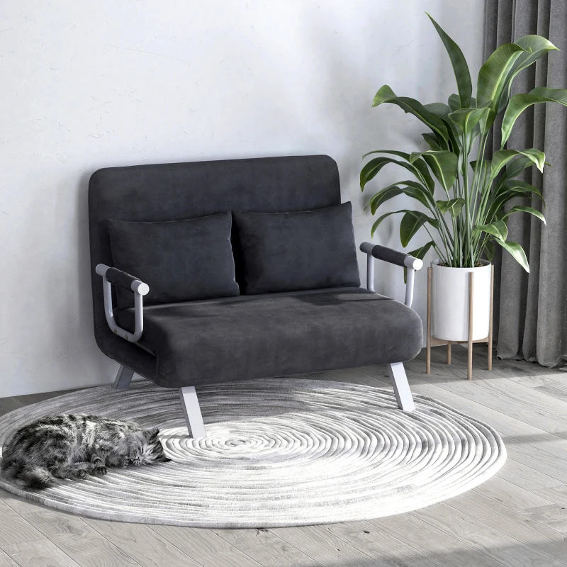 HOMCOM Convertible Sofa Bed Sleeper Chair, 5 Position Adjustable Backrest, Armchair Sleeper with Pillows, Leisure Chaise Lounge Couch, Gray