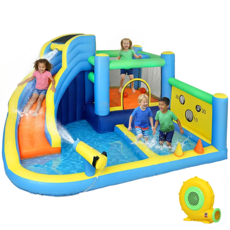 Qaba Bouncy Castle for Kids, Inflatable Bounce House with Slide, Pool (Ball Pit), Ball Shooting and Blower for Indoor Outdoor