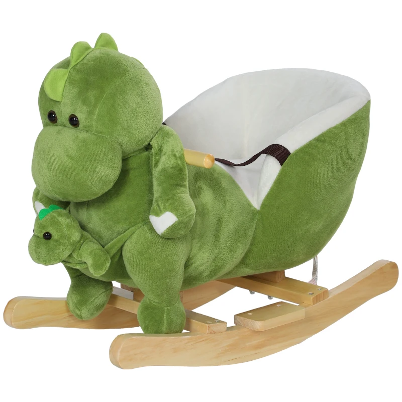 Qaba Rocking Horse, Ride on Dinosaur w/ Seat Belt, 32 Songs & Hand Puppet for 18-36 Months, Green