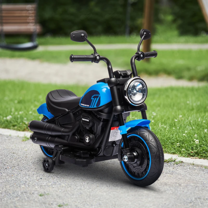 Aosom 6V Kids Motorcycle with Training Wheels, Foot Pedal, Headlight, Forward/Reverse, Single-Button Start, Blue