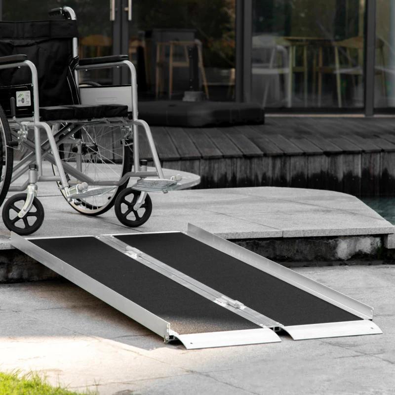 HOMCOM 5' Skidproof Portable Wheelchair Ramp for Home, Steps, Doorways, Carpeted Foldable Handicap Ramp, Threshold Ramp