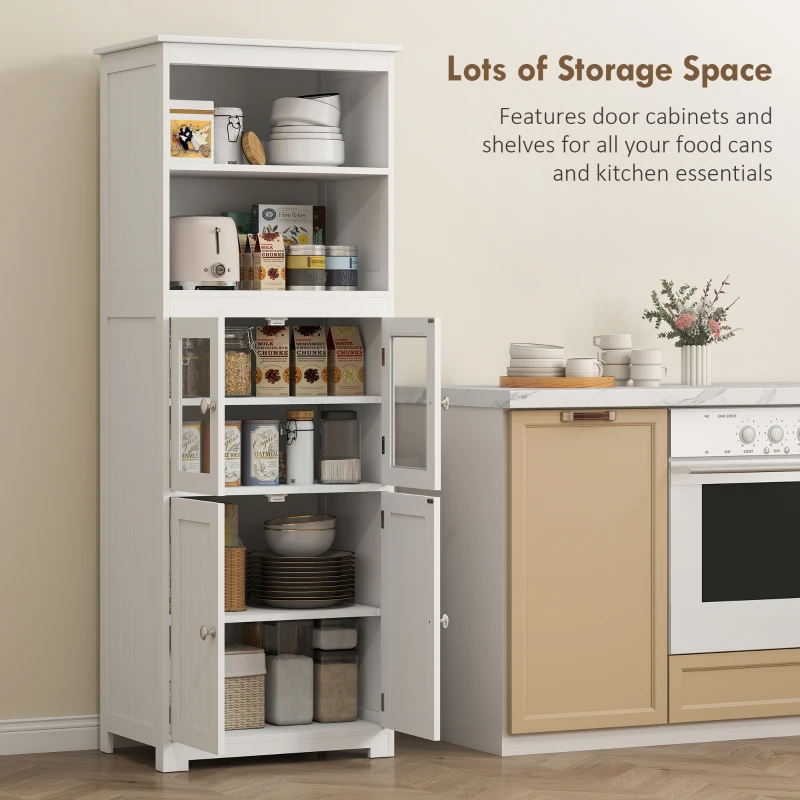 HOMCOM 63" Small Buffet with Hutch, 4-Door Kitchen Pantry, Freestanding Storage Cabinet with Adjustable Shelf for Dining Room, Living Room, White