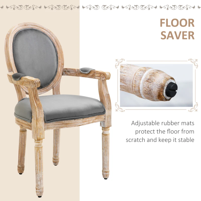 HOMCOM Vintage Dining Chair with Round Back, Thick Sponge Padded Seat and Section Armrest with Wood Frame, Gray