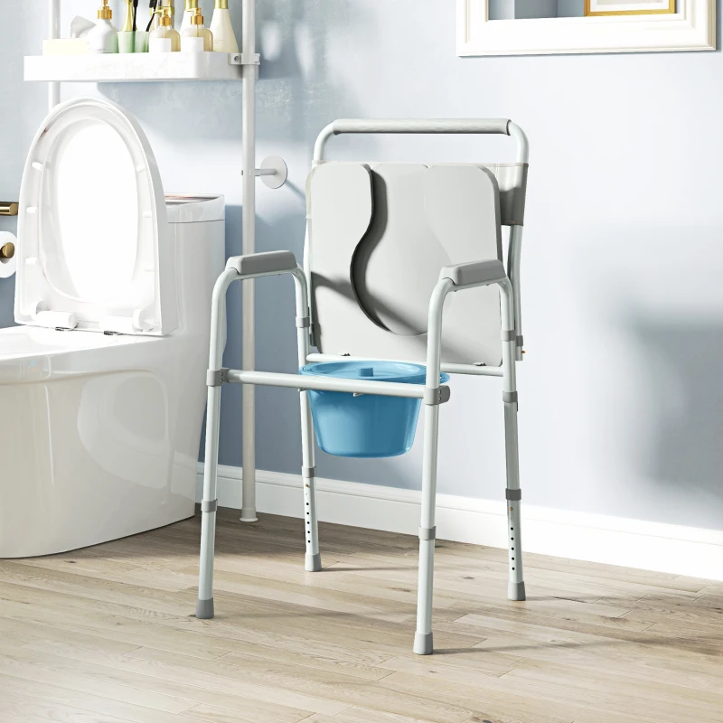 HOMCOM Bedside Commode Chair for Seniors, Adults, Handicap, Raised Toilet Seat with Arm, Adjustable Height, 331 lbs, Gray