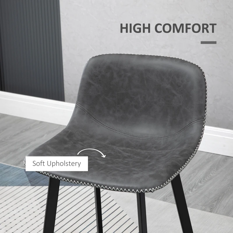 HOMCOM 27.25" Counter Height Bar Stools, Industrial Kitchen Stools, Upholstered Armless Bar Chairs with Back, Steel Legs, Set of 2, Gray