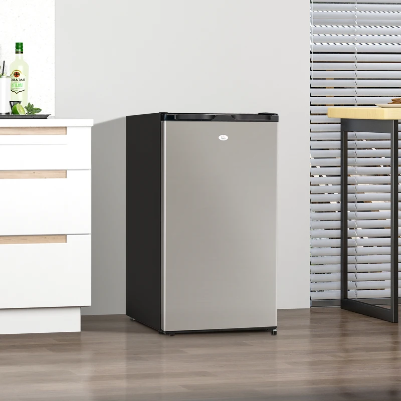HOMCOM Mini Fridge with Freezer, Compact Mini Refrigerator with 3.3Cu Ft Capacity, Adjustable Shelves and Temperature and Reversible Door for Bedroom, Black/Silver