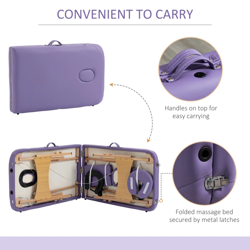 HOMCOM Height Adjustable Professional Salon Spa Facial Couch Bed, Portable Folding Massage Table, Purple