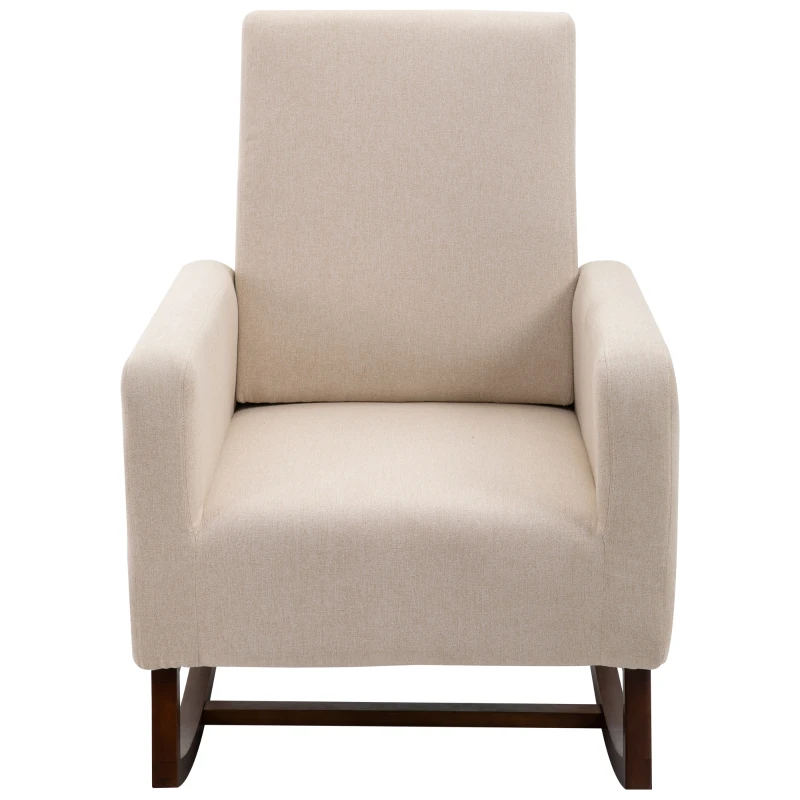 HOMCOM Accent Lounge Rocking Chair with Solid Curved Wood Base and Linen Padded Seat, Cream White